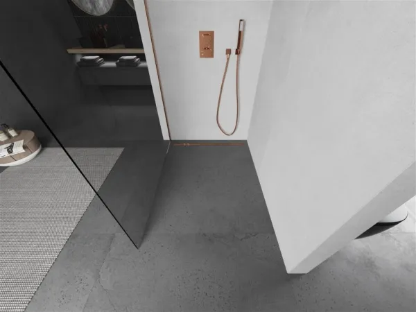 MEXEN/S - Kioto Sprchová zástena WALK-IN 85 x 200, transparent 8 mm, meď kartáčovaná 800-085-101-65-00