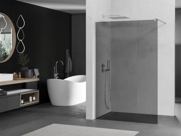 MEXEN/S - Kioto Sprchová zástena WALK-IN 90 x 200, grafit 8 mm, nikel kefovaná 800-090-101-97-40