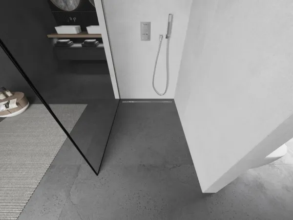 MEXEN/S - Kioto Sprchová zástena WALK-IN 80 x 200, čierny vzor 8 mm, nikel kefovaná 800-080-101-97-70