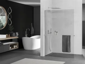 MEXEN/S - Kioto+ L Sprchová zástena WALK-IN s poličkou a držiakom uterákov 80 x 200, transparent, chróm 800-080-123-01-00