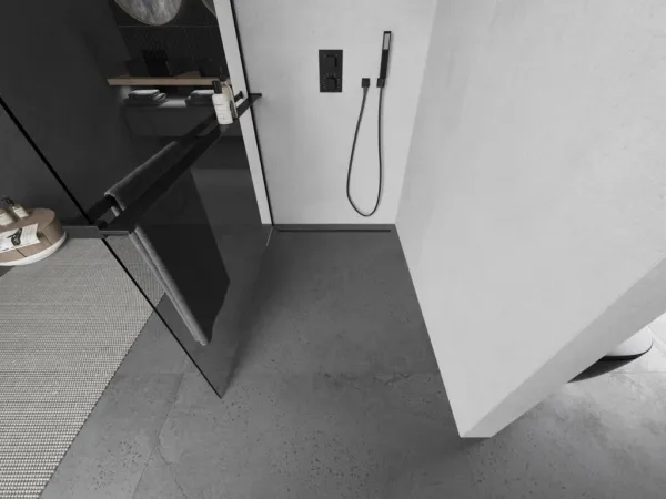 MEXEN/S - Kioto+ L Sprchová zástena WALK-IN s poličkou a držiakom uterákov 65 x 200, transparent, čierna 800-065-123-70-00