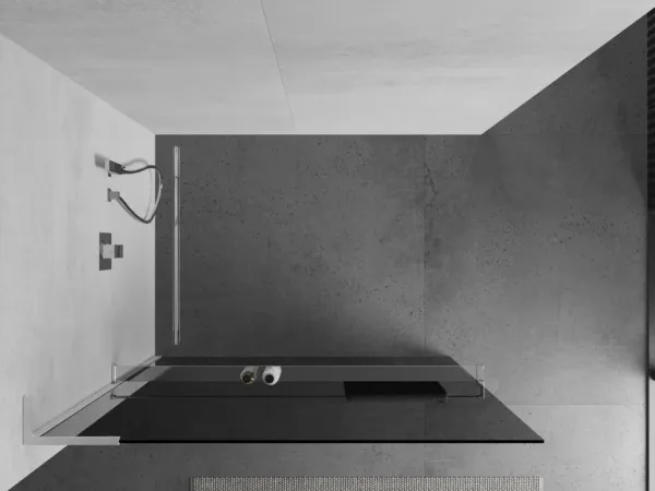 MEXEN/S - Kioto+ L Sprchová zástena WALK-IN s poličkou a držiakom uterákov 80 x 200, grafit, chróm 800-080-123-01-40