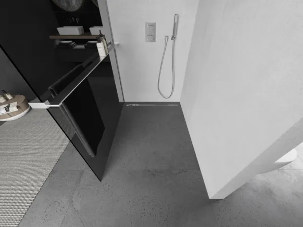 MEXEN/S - Kioto+ L Sprchová zástena WALK-IN s poličkou a držiakom uterákov 70 x 200, grafit, chróm 800-070-123-01-40