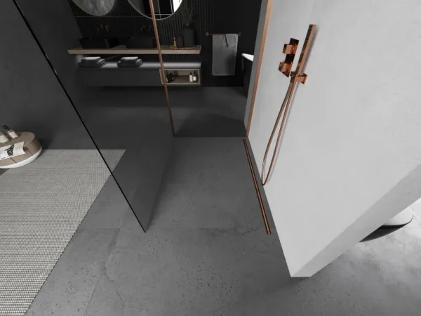 MEXEN/S - Kioto Sprchová zástena WALK-IN 100 x 85, transparent, meď kartáčovaná 800-100-212-65-00-085