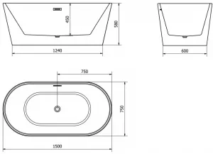 MEXEN/S - Luna vaňa voľne stojaca 150 x 75, biela, sifón a prepad ružové zlato 52031507500-60