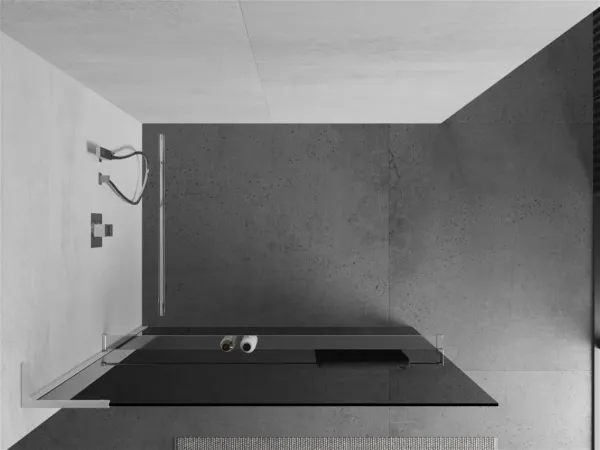 MEXEN/S - Kioto+ L Sprchová zástena WALK-IN s poličkou a držiakom uterákov 100 x 200, grafit, chróm 800-100-123-01-40