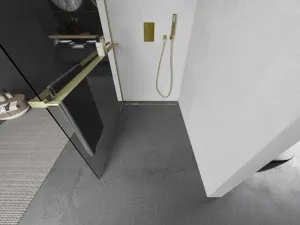 MEXEN/S - Kioto+ Sprchová zástena s poličkou WALK-IN 85 x 200, transparent, zlatá kartáčovaná 800-085-121-55-00