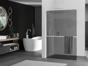 MEXEN/S - Kioto+ L Sprchová zástena WALK-IN s poličkou a držiakom uterákov 120 x 200, grafit, biela 800-120-123-20-40