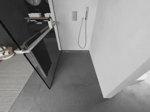 MEXEN/S - Kioto+ Sprchová zástena s poličkou WALK-IN 100 x 200, čierna vzor, nikel kartáčovaný 800-100-121-97-70