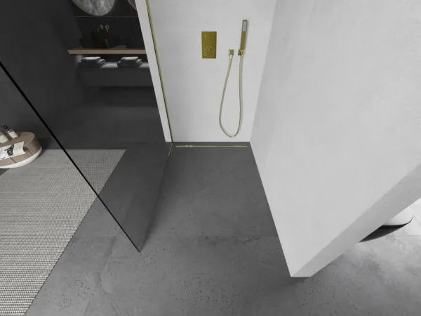 MEXEN/S - Kioto L Sprchová zástena WALK-IN 85 x 200, transparent, zlatá 800-085-103-50-00