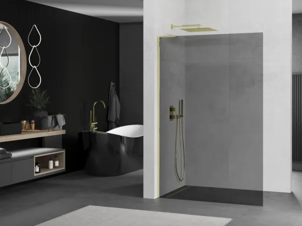 MEXEN/S - Kioto L Sprchová zástena WALK-IN 70 x 200, grafit, zlatá 800-070-103-50-40