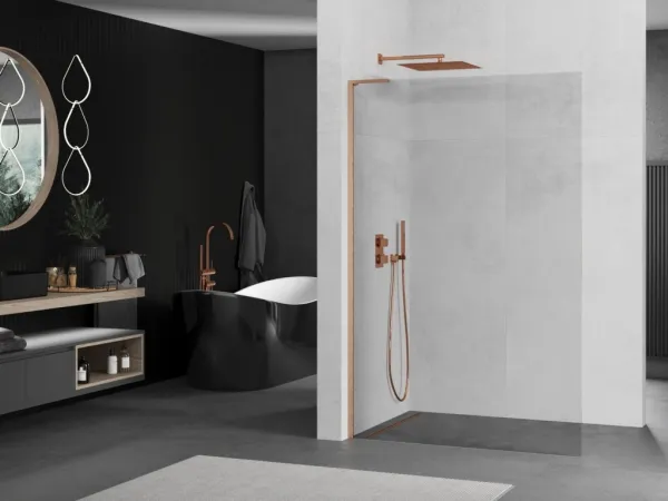 MEXEN/S - Kioto L Sprchová zástena WALK-IN 85 x 200, transparent, meď kartáčovaná 800-085-103-65-00