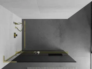 MEXEN/S - Kioto+ L Sprchová zástena WALK-IN s poličkou a držiakom uterákov 90 x 200, grafit, zlatá 800-090-123-50-40