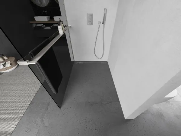 MEXEN/S - Kioto+ Sprchová zástena WALK-IN s poličkou a držiakom uterákov 90 x 200, grafit, nikel kartáčovaná 800-090-121-97-40