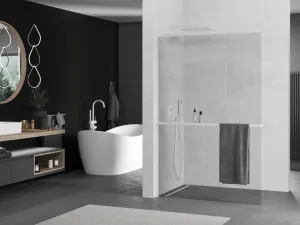 MEXEN/S - Kioto+ L Sprchová zástena WALK-IN s poličkou a držiakom uterákov 95 x 200, transparent, biela 800-095-123-20-00