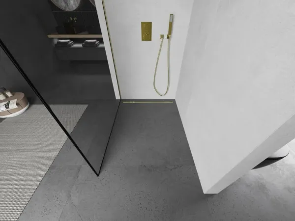 MEXEN/S - Kioto L Sprchová zástena WALK-IN 100 x 200, čierny vzor, zlato 800-100-103-50-70
