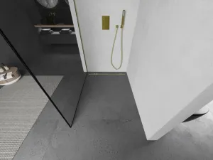 MEXEN/S - Kioto L Sprchová zástena WALK-IN 100 x 200, čierny vzor, zlato 800-100-103-50-70