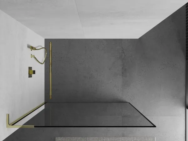 MEXEN/S - Kioto L Sprchová zástena WALK-IN 100 x 200, čierny vzor, zlato 800-100-103-50-70
