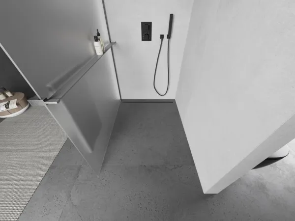 MEXEN/S - Kioto+ Sprchová zástena s poličkou WALK-IN 120 x 200, dekor, grafit kartáčovaná 800-120-121-66-30