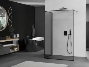 MEXEN/S - Kyoto Sprchová zástena WALK-IN 90 x 70, čierny vzor, grafit kartáčovaná 800-090-212-66-70-070
