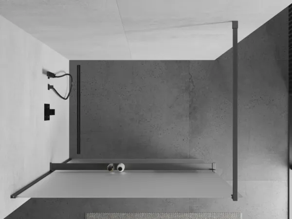 MEXEN/S - Kioto+ Sprchová zástena s poličkou WALK-IN 120 x 200, dekor, grafit metal 800-120-121-95-30