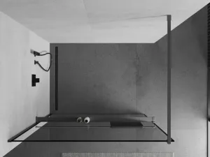 MEXEN/S - Kioto+ Sprchová zástena s poličkou WALK-IN 100 x 200, čierna vzor, grafit kartáčovaná 800-100-121-66-70