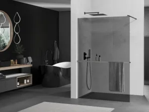 MEXEN/S - Kioto+ Sprchová zástena WALK-IN s poličkou a držiakom uterákov 70 x 200, grafit, grafit metal 800-070-121-95-40