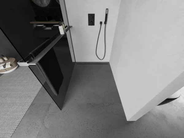 MEXEN/S - Kioto+ Sprchová zástena WALK-IN s poličkou a držiakom uterákov 70 x 200, grafit, grafit metal 800-070-121-95-40
