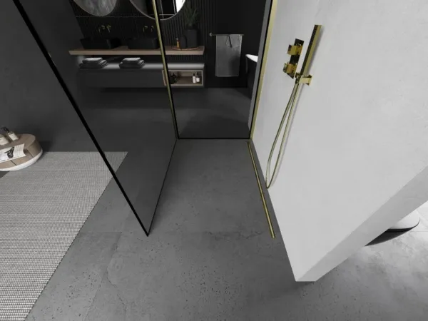 MEXEN/S - Kioto Sprchová zástena WALK-IN 100 x 80, čierny vzor, zlatá kartáčovaná 800-100-212-55-70-080