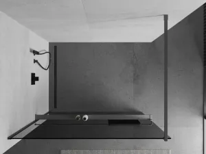MEXEN/S - Kioto+ Sprchová zástena WALK-IN s poličkou a držiakom uterákov 70 x 200, grafit, grafit metal 800-070-121-95-40