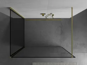 MEXEN/S - Kyoto Sprchová zástena WALK-IN 90 x 80, čierny vzor, zlatá kartáčovaná 800-090-212-55-70-080
