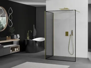 MEXEN/S - Kioto Sprchová zástena WALK-IN 100 x 80, čierny vzor, zlatá kartáčovaná 800-100-212-55-70-080