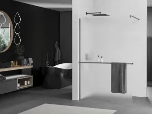 MEXEN/S - Kioto+ Sprchová zástena s poličkou WALK-IN 120 x 200, dekor, grafit metal 800-120-121-95-30