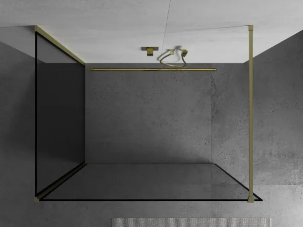 MEXEN/S - Kioto Sprchová zástena WALK-IN 100 x 80, čierny vzor, zlatá kartáčovaná 800-100-212-55-70-080