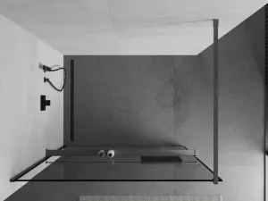 MEXEN/S - Kioto+ Sprchová zástena s poličkou WALK-IN 100 x 200, čierna vzor, grafit metal 800-100-121-95-70