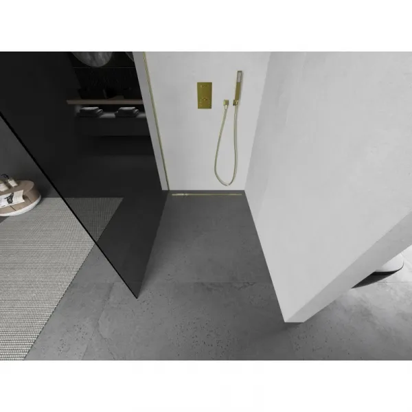 MEXEN/S - Kioto L Sprchová zástena WALK-IN 80 x 200, grafit, zlatá kartáčovaná 800-080-103-55-40
