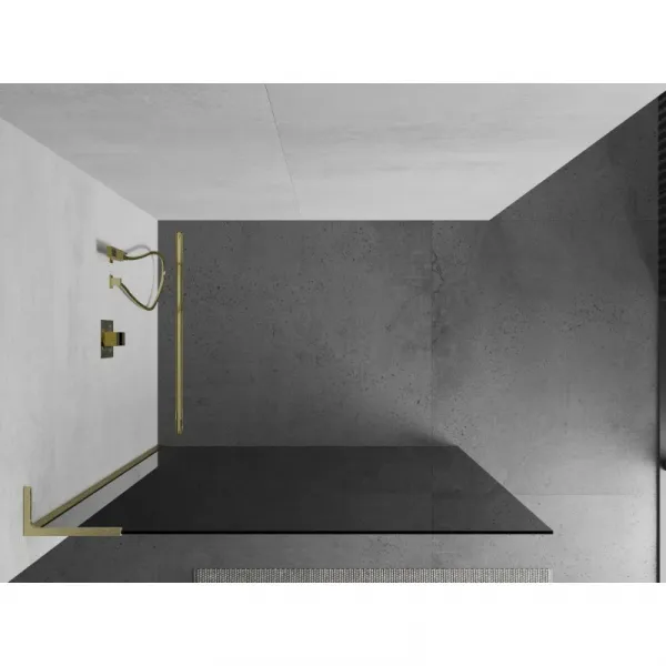 MEXEN/S - Kioto L Sprchová zástena WALK-IN 80 x 200, grafit, zlatá kartáčovaná 800-080-103-55-40