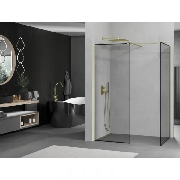 MEXEN/S - Kioto Sprchová zástena Walk-in 100 x 80, čierny vzor, zlatá kartáčovaná 800-100-202-55-70-080