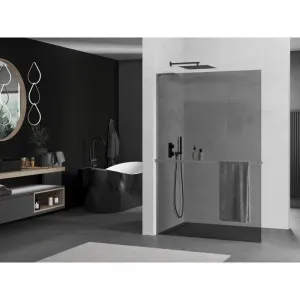 MEXEN/S - Kioto+ L Sprchová zástena WALK-IN s poličkou a držiakom uterákov 80 x 200, grafit, grafit kartáčovaná 800-080-123-66-40