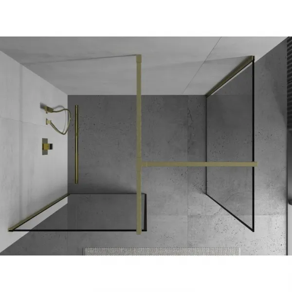 MEXEN/S - Kioto Sprchová zástena Walk-in 120 x 80, čierny vzor, zlatá kartáčovaná 800-120-202-55-70-080