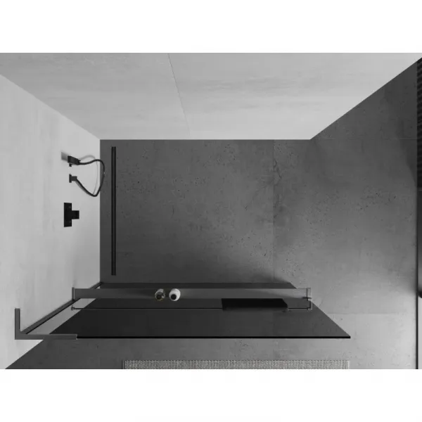 MEXEN/S - Kioto+ L Sprchová zástena WALK-IN s poličkou a držiakom uterákov 100 x 200, grafit, grafit kartáčovaná 800-100-123-66-40