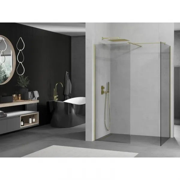 MEXEN/S - Kyoto Sprchová zástena WALK-IN 85 x 80, transparent, zlatá kartáčovaná 800-085-202-55-00-080