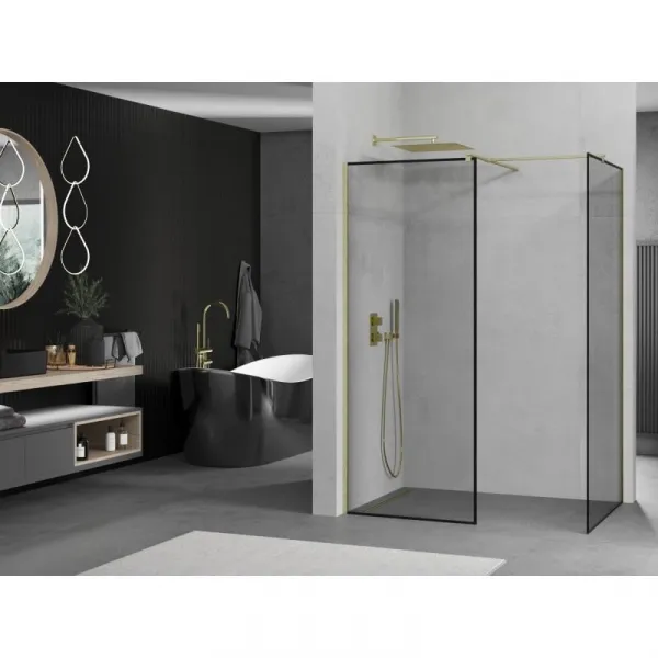 MEXEN/S - Kioto Sprchová zástena Walk-in 120 x 80, čierny vzor, zlatá kartáčovaná 800-120-202-55-70-080