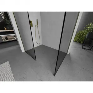 MEXEN/S - Kioto Sprchová zástena Walk-in 100 x 80, čierny vzor, zlatá kartáčovaná 800-100-202-55-70-080
