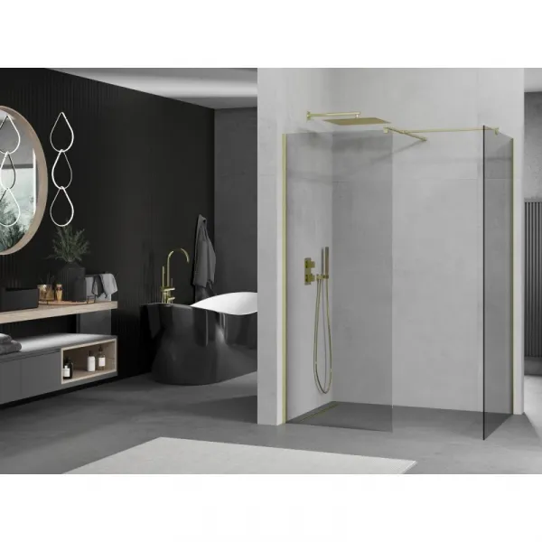 MEXEN/S - Kyoto Sprchová zástena WALK-IN 105 x 100, transparent, zlatá kartáčovaná 800-105-202-55-00-100