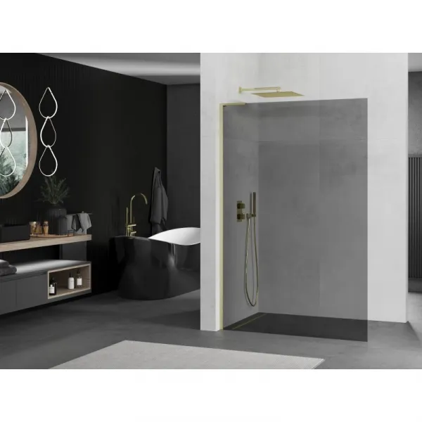 MEXEN/S - Kioto L Sprchová zástena WALK-IN 80 x 200, grafit, zlatá kartáčovaná 800-080-103-55-40