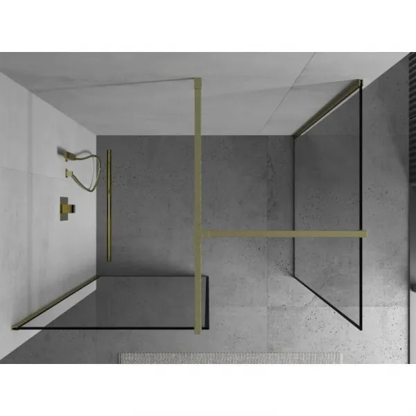 MEXEN/S - Kioto Sprchová zástena Walk-in 100 x 80, čierny vzor, zlatá kartáčovaná 800-100-202-55-70-080