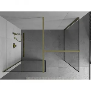 MEXEN/S - Kioto Sprchová zástena Walk-in 100 x 80, čierny vzor, zlatá kartáčovaná 800-100-202-55-70-080