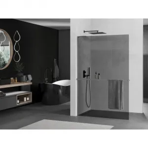 MEXEN/S - Kioto+ L Sprchová zástena WALK-IN s poličkou a držiakom uterákov 100 x 200, grafit, grafit kartáčovaná 800-100-123-66-40