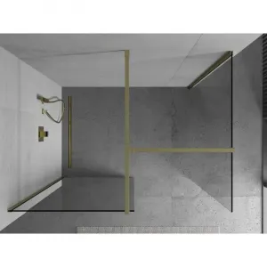 MEXEN/S - Kyoto Sprchová zástena WALK-IN 105 x 100, transparent, zlatá kartáčovaná 800-105-202-55-00-100